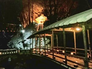 信州｢鹿教湯温泉氷灯ろう夢祈願｣は氷の炎と湯の温もり